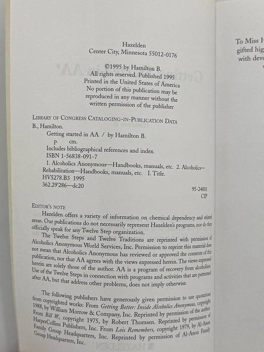 Getting Started In AA by Hamilton B. - 1995