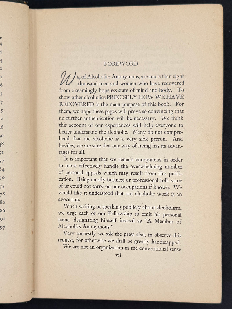Alcoholics Anonymous — First Edition, Fourth Printing (1943) | Green Cloth