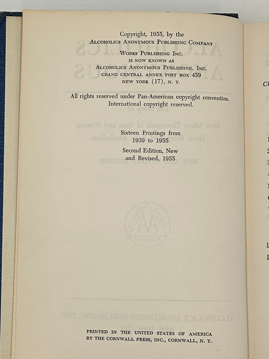 First Issue - Alcoholics Anonymous Second Edition First Printing from 1955 with ODJ West Coast Collection