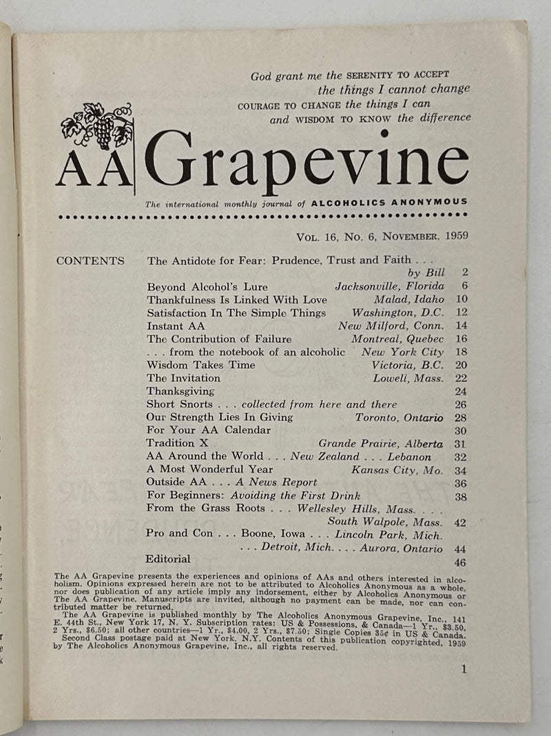 AA Grapevine from November 1959 - Traditions Month
