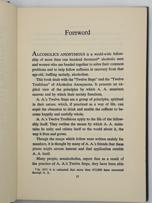 Alcoholics Anonymous Twelve Steps And Twelve Traditions - 10th Printing from 1971