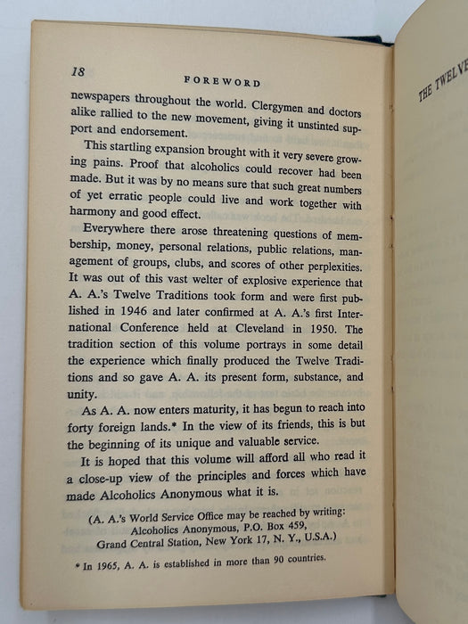 Twelve Steps and Twelve Traditions - First Small Hardback Printing - 1965