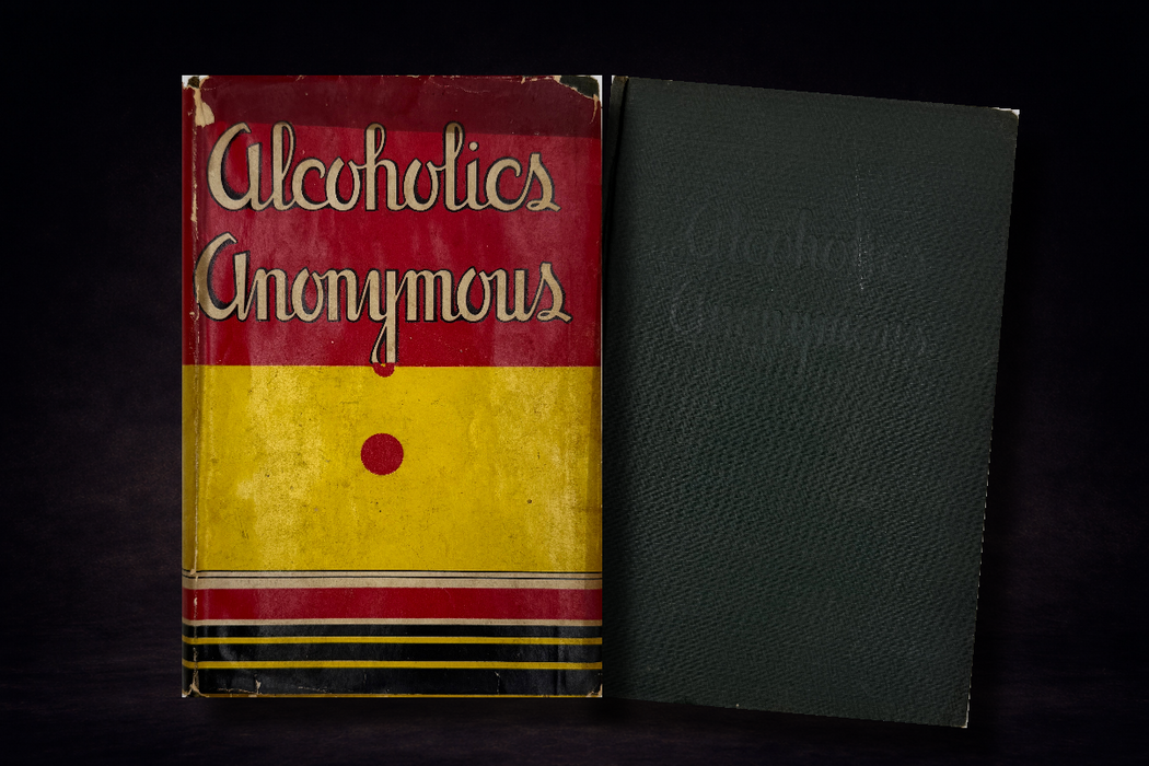 Alcoholics Anonymous Big Book First Edition 4th Printing from 1943 - Green Cover - Original dust jacket