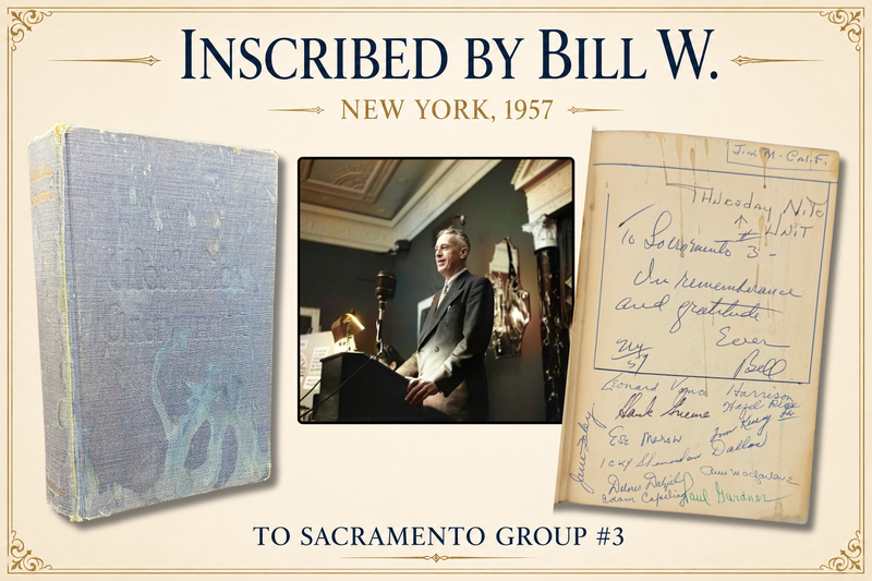 Alcoholics Anonymous Big Book — Second Edition First Printing 1955 — Inscribed by Bill W. to Sacramento Group #3 — Jim Masterson Provenance