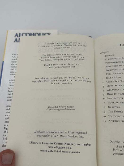 Copy of Alcoholics Anonymous 4th Edition 1st Printing - 2001, ODJ Recovery Collectibles