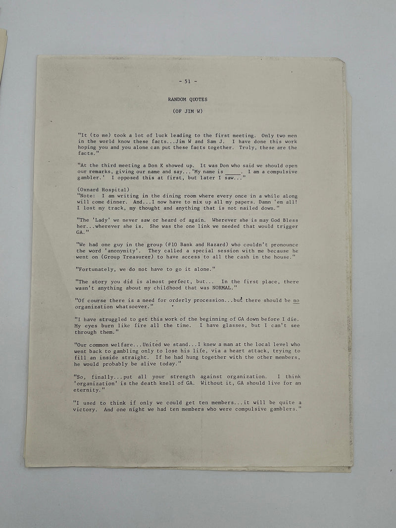 The Jim Willis & Early Gamblers Anonymous Archive