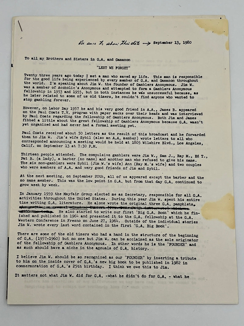 The Jim Willis & Early Gamblers Anonymous Archive