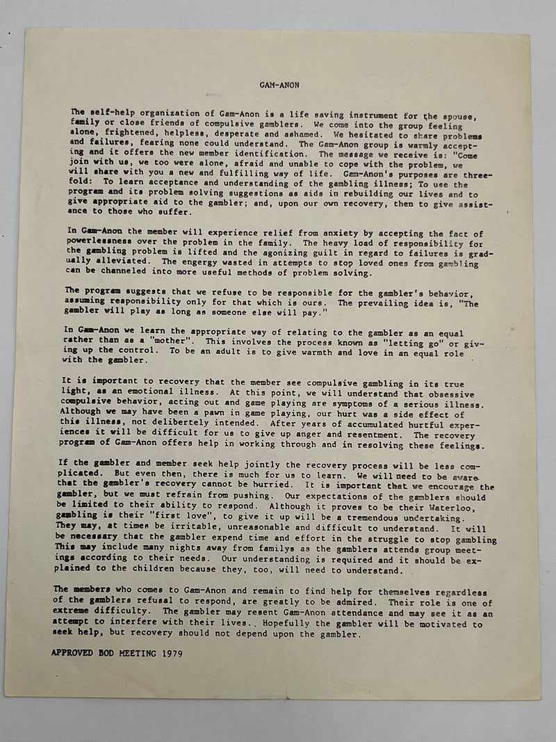 The Jim Willis & Early Gamblers Anonymous Archive