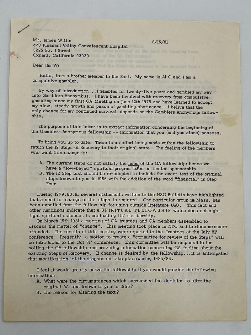 The Jim Willis & Early Gamblers Anonymous Archive