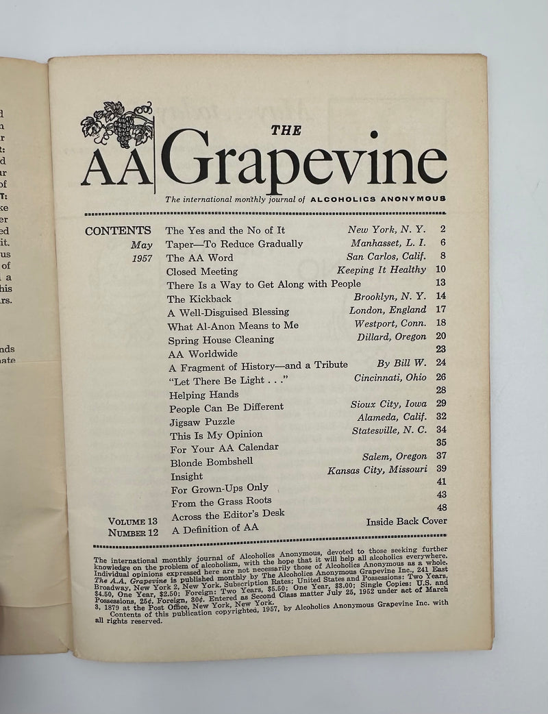 AA Grapevine - May 1957 Recovery Collectibles