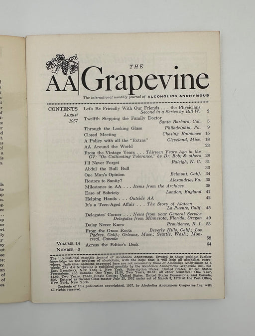 AA Grapevine - August 1957 Recovery Collectibles