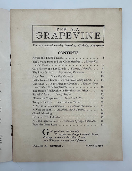 AA Grapevine - Hospitals and Prisons - August 1954 Recovery Collectibles