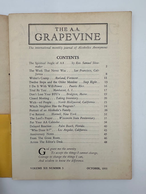 AA Grapevine October 1955 - The Spiritual Angle of AA by Sam Shoemaker Recovery Collectibles