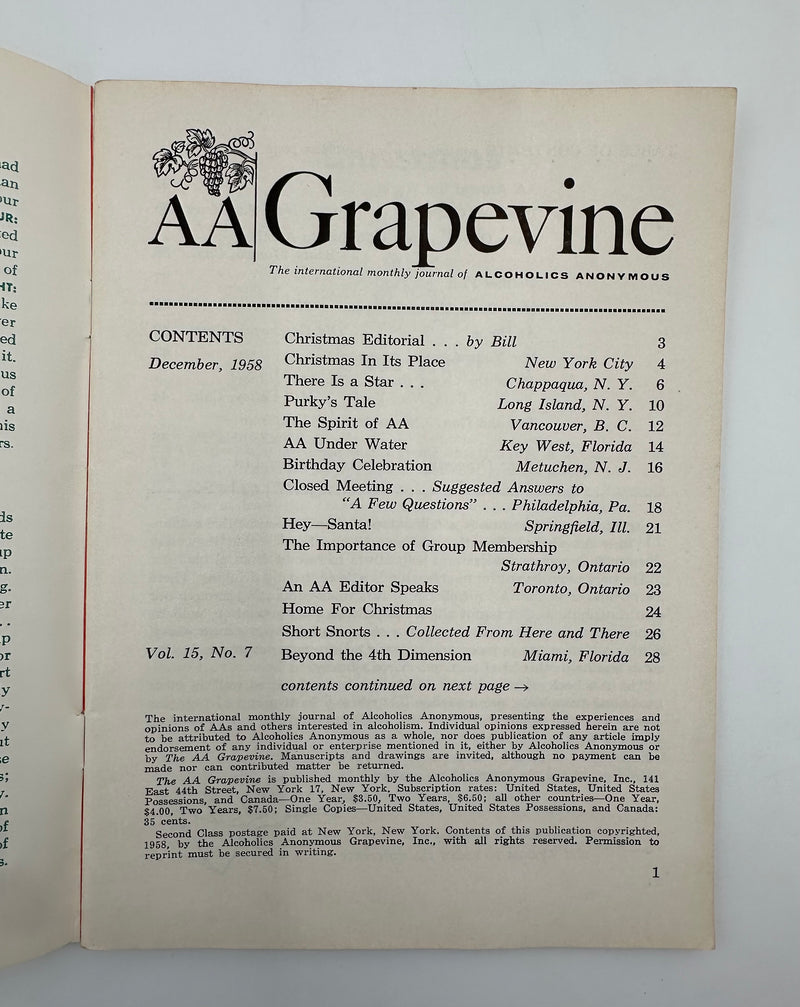 Copy of AA Grapevine December 1958 - Christmas Editorial by Bill Alabama