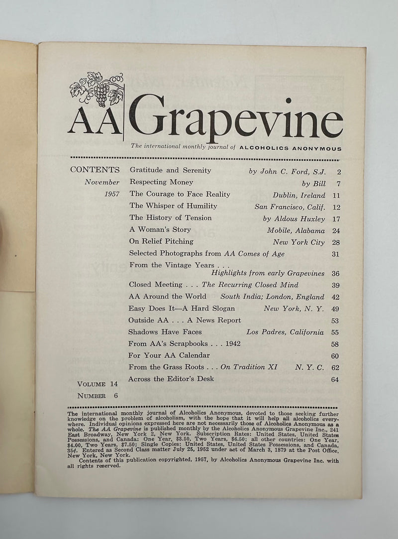 AA Grapevine - Traditions Month - November 1957 Recovery Collectibles