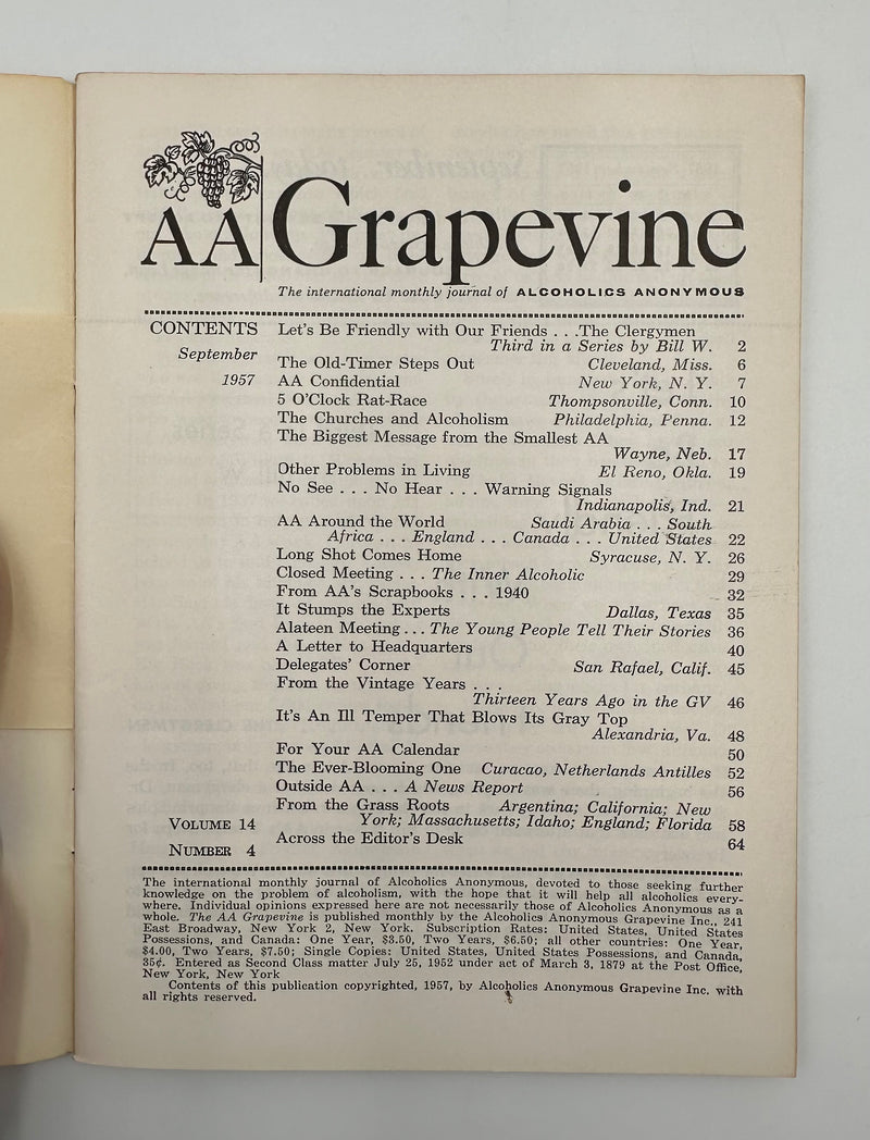 AA Grapevine - September 1957 Recovery Collectibles