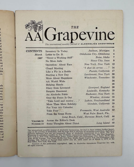 AA Grapevine - March 1957 Recovery Collectibles