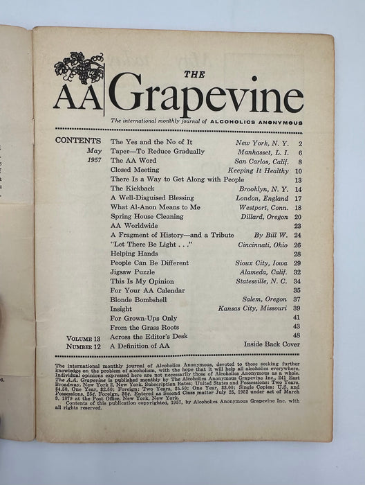 AA Grapevine - May 1957 Recovery Collectibles