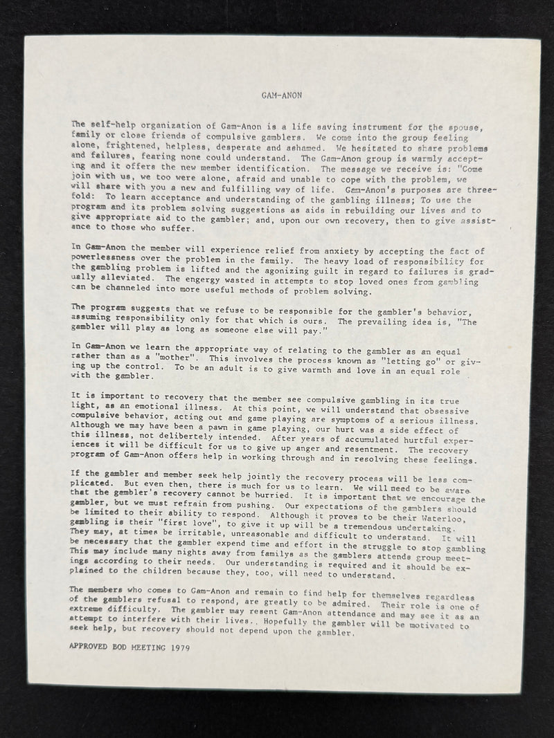 The Jim Willis & Early Gamblers Anonymous Archive