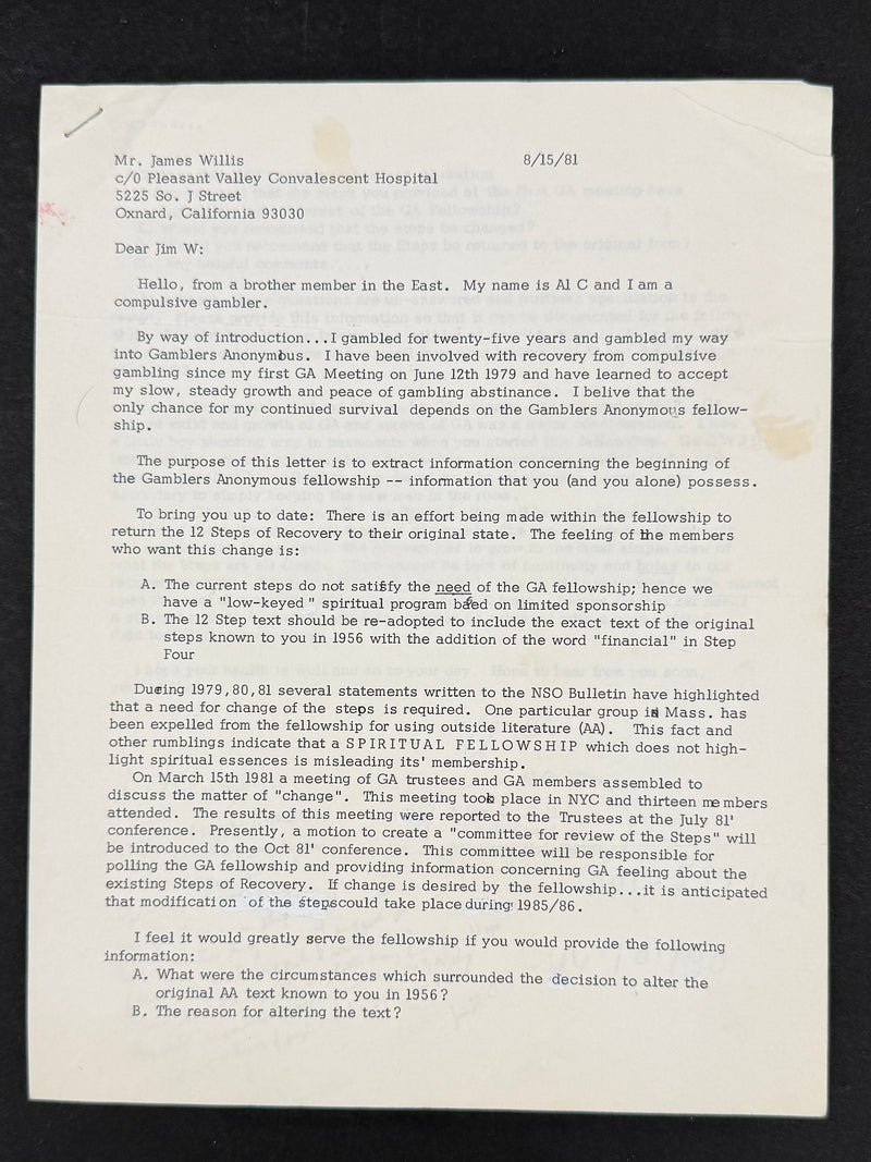 The Jim Willis & Early Gamblers Anonymous Archive
