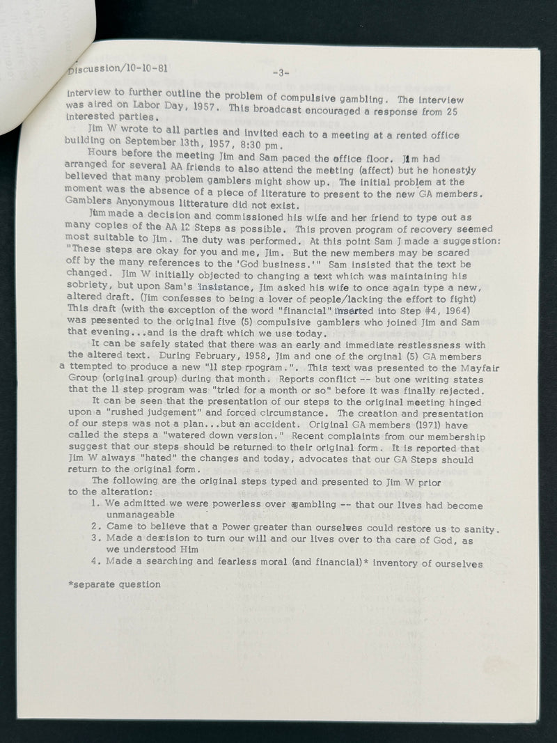 The Jim Willis & Early Gamblers Anonymous Archive