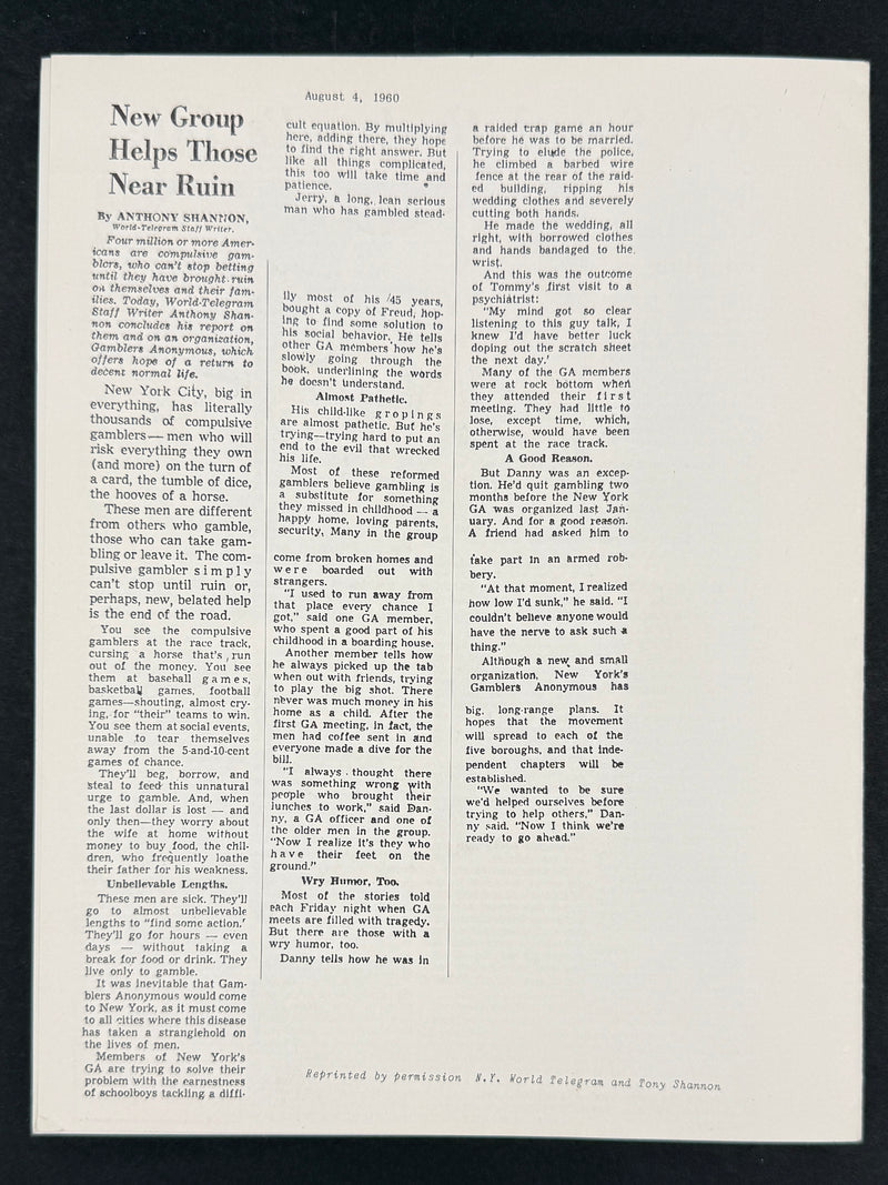 The Jim Willis & Early Gamblers Anonymous Archive