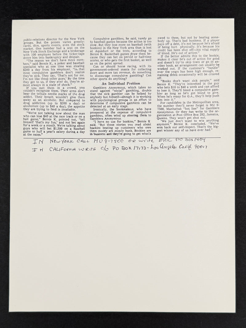 The Jim Willis & Early Gamblers Anonymous Archive