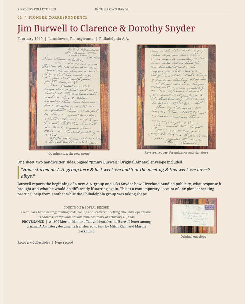 In Their Own Hands | Original Letters from Bill Wilson, Dr. Bob Smith, Jim Burwell & Hank Parkhurst