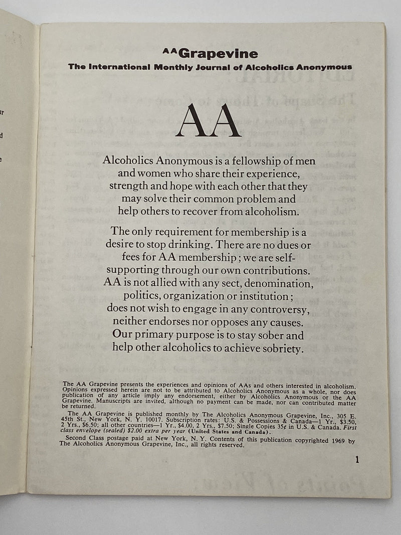 AA Grapevine - 25th Anniversary - June 1969 Recovery Collectibles