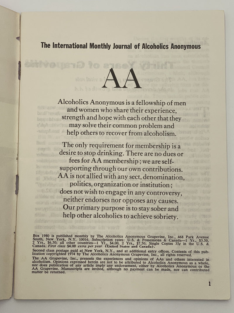 AA Grapevine - 30th Anniversary Issue - June 1974 Recovery Collectibles