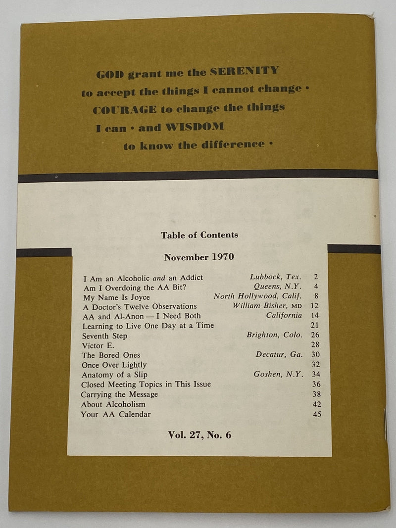 AA Grapevine - A Doctor’s 12 Observations - November 1970 Recovery Collectibles