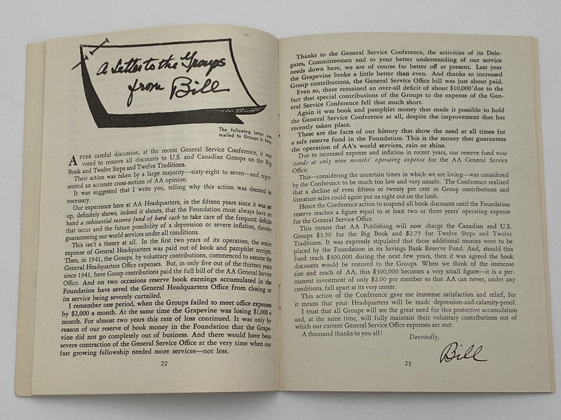 AA Grapevine - A Letter To Groups from Bill - July 1954 Recovery Collectibles