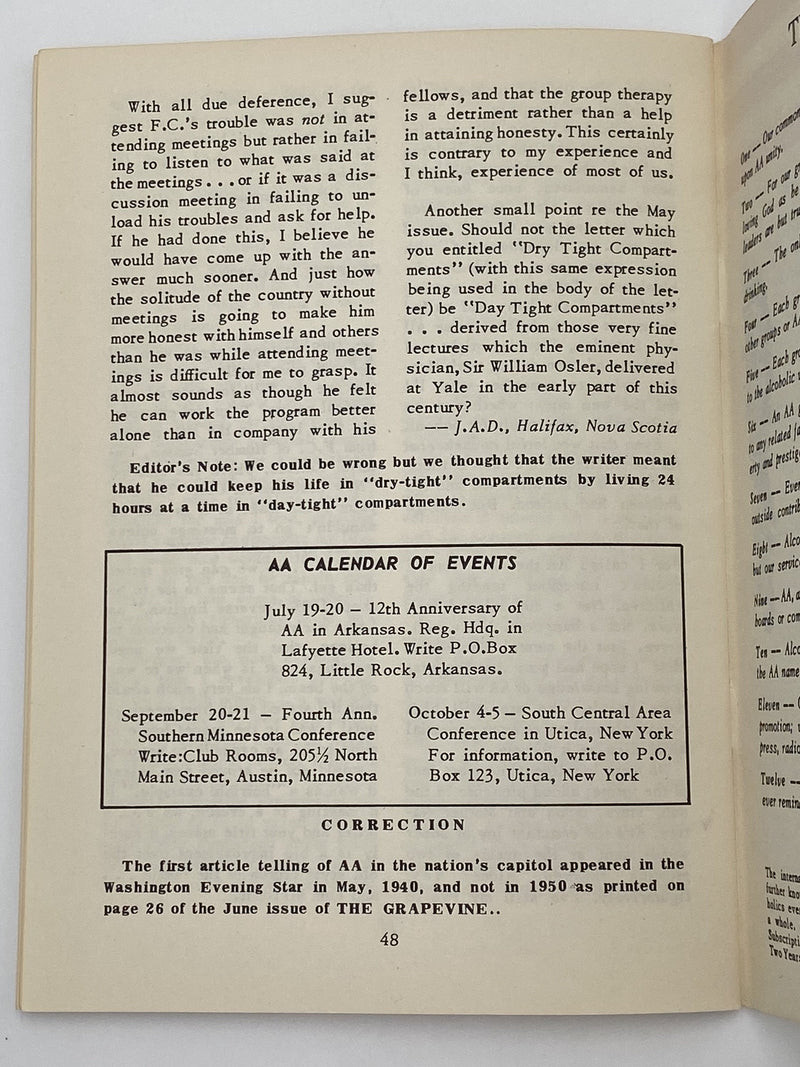 AA Grapevine - AA Prison Groups - July 1952 Recovery Collectibles