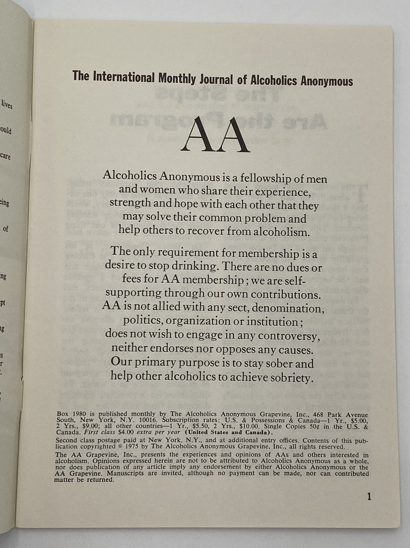 AA Grapevine - AA and Prison - July 1975 Recovery Collectibles