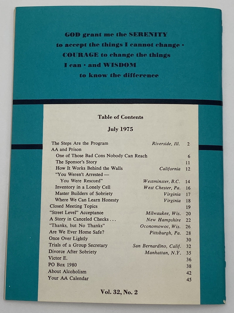 AA Grapevine - AA and Prison - July 1975 Recovery Collectibles
