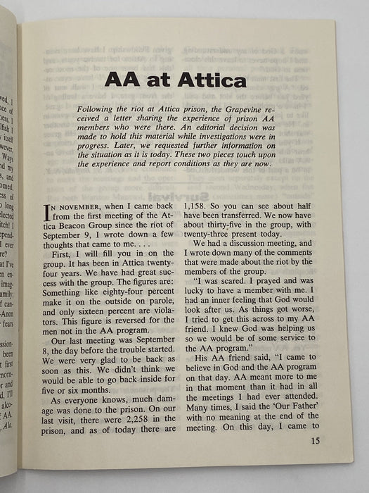 AA Grapevine - AA at Attica - September 1972 Recovery Collectibles