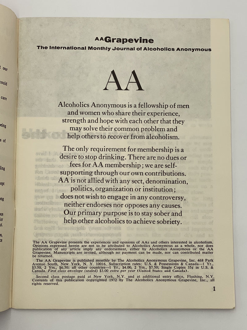 AA Grapevine - Adventure Into the Unknown - June 1972 Recovery Collectibles