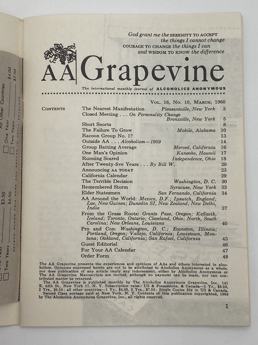 AA Grapevine - After Twenty-Five Years by Bill W. - March 1960 Recovery Collectibles
