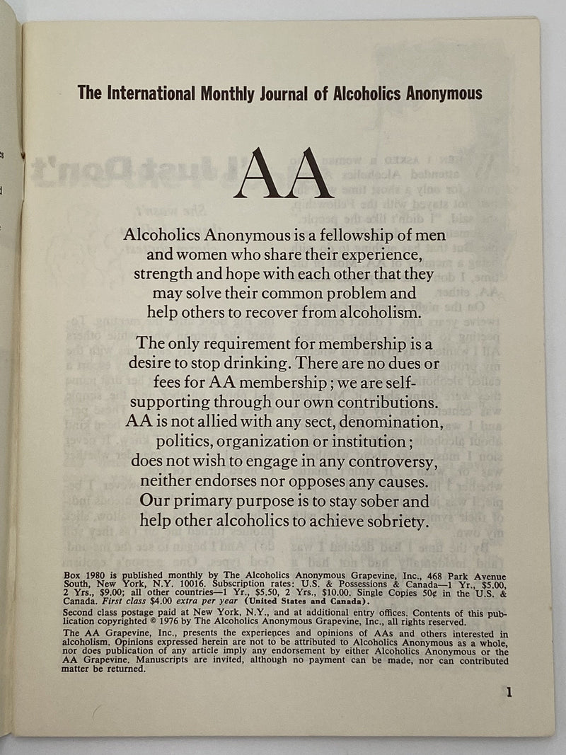 AA Grapevine - Anonymity - August 1976 Recovery Collectibles