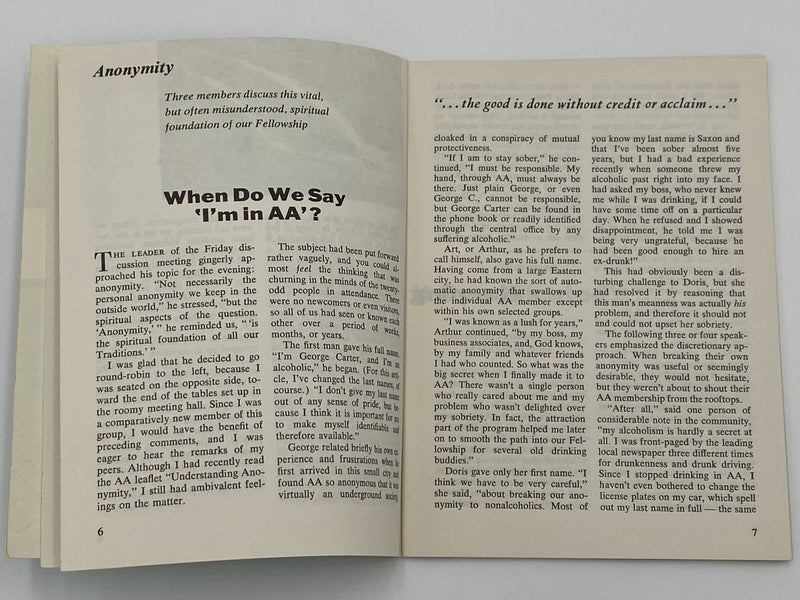 AA Grapevine - Anonymity - August 1976 Recovery Collectibles
