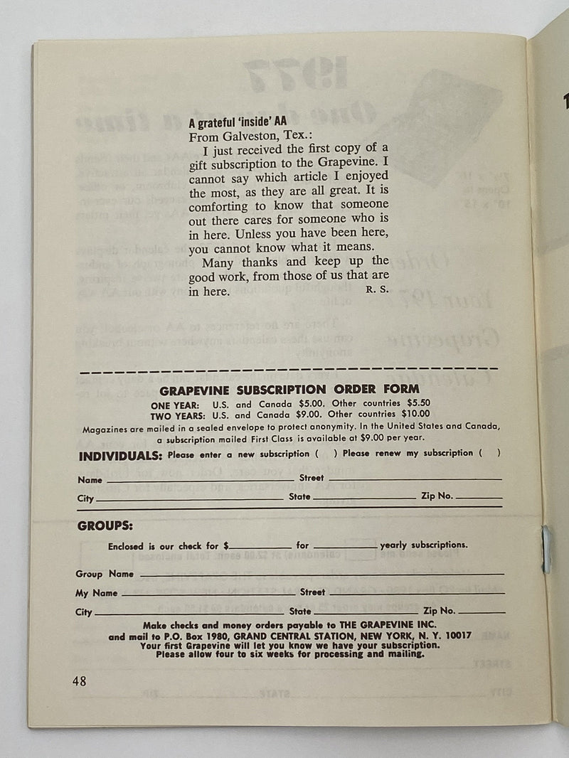AA Grapevine - Anonymity - August 1976 Recovery Collectibles