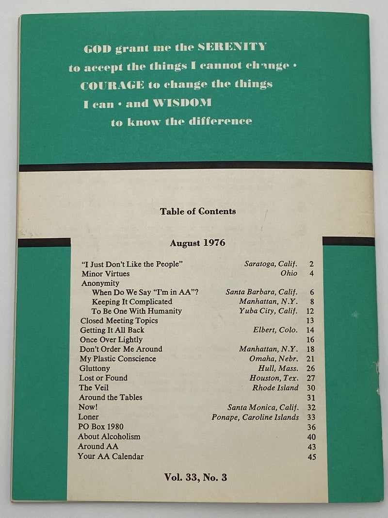 AA Grapevine - Anonymity - August 1976 Recovery Collectibles