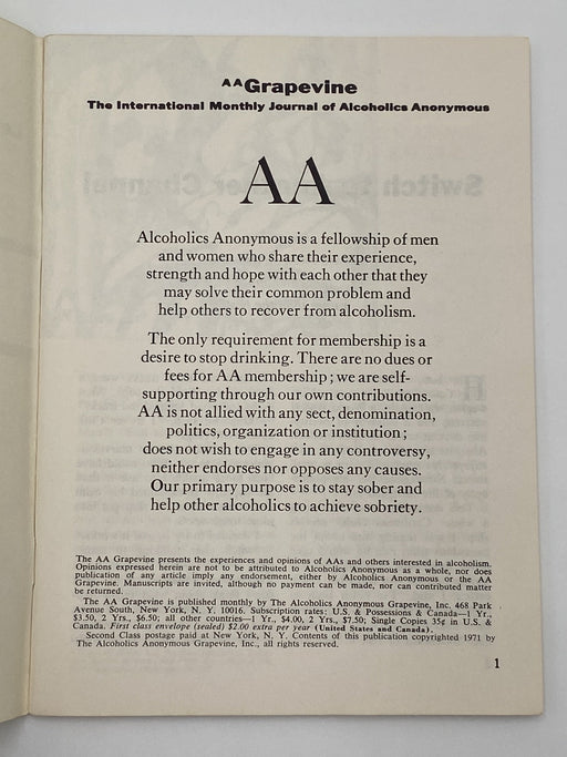 AA Grapevine - Anonymity - May 1971 Recovery Collectibles