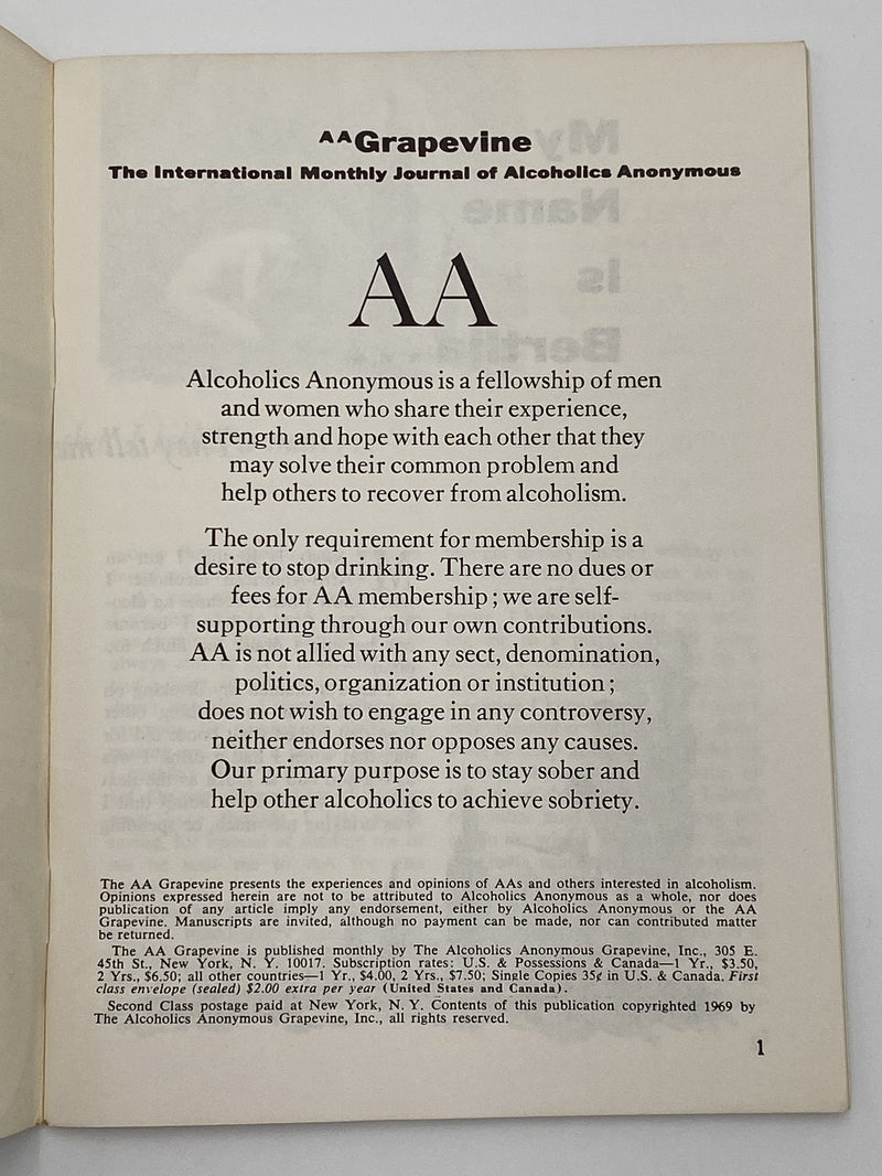 AA Grapevine - Anxiety/Tension - March 1969 Recovery Collectibles