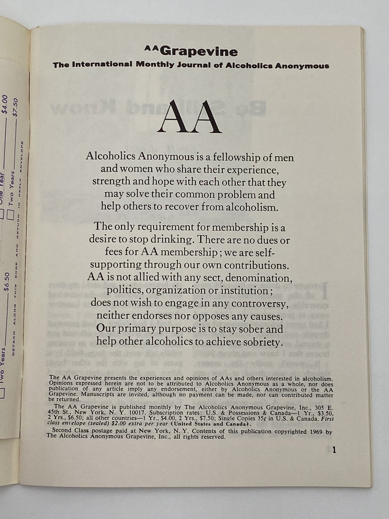 AA Grapevine - April 1969 Recovery Collectibles