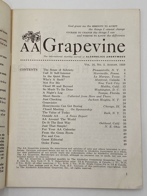 AA Grapevine - August 1959 Recovery Collectibles
