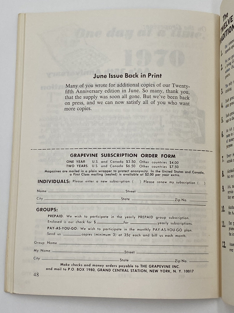 AA Grapevine - August 1969 Recovery Collectibles