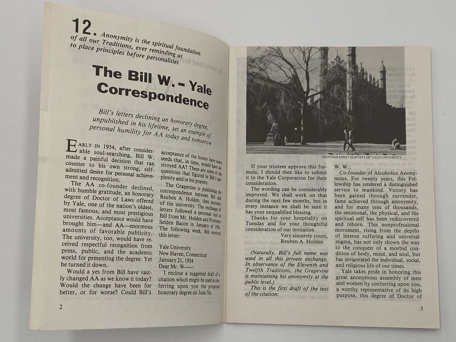 AA Grapevine - Bill W and the Yale Correspondence - February 1978 Recovery Collectibles
