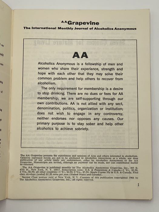 AA Grapevine - Bill W on Why We Are Anonymous - May 1966 Recovery Collectibles