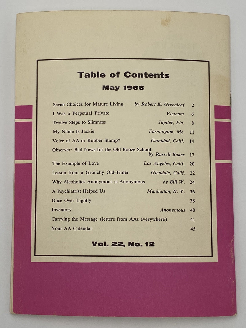 AA Grapevine - Bill W on Why We Are Anonymous - May 1966 Recovery Collectibles